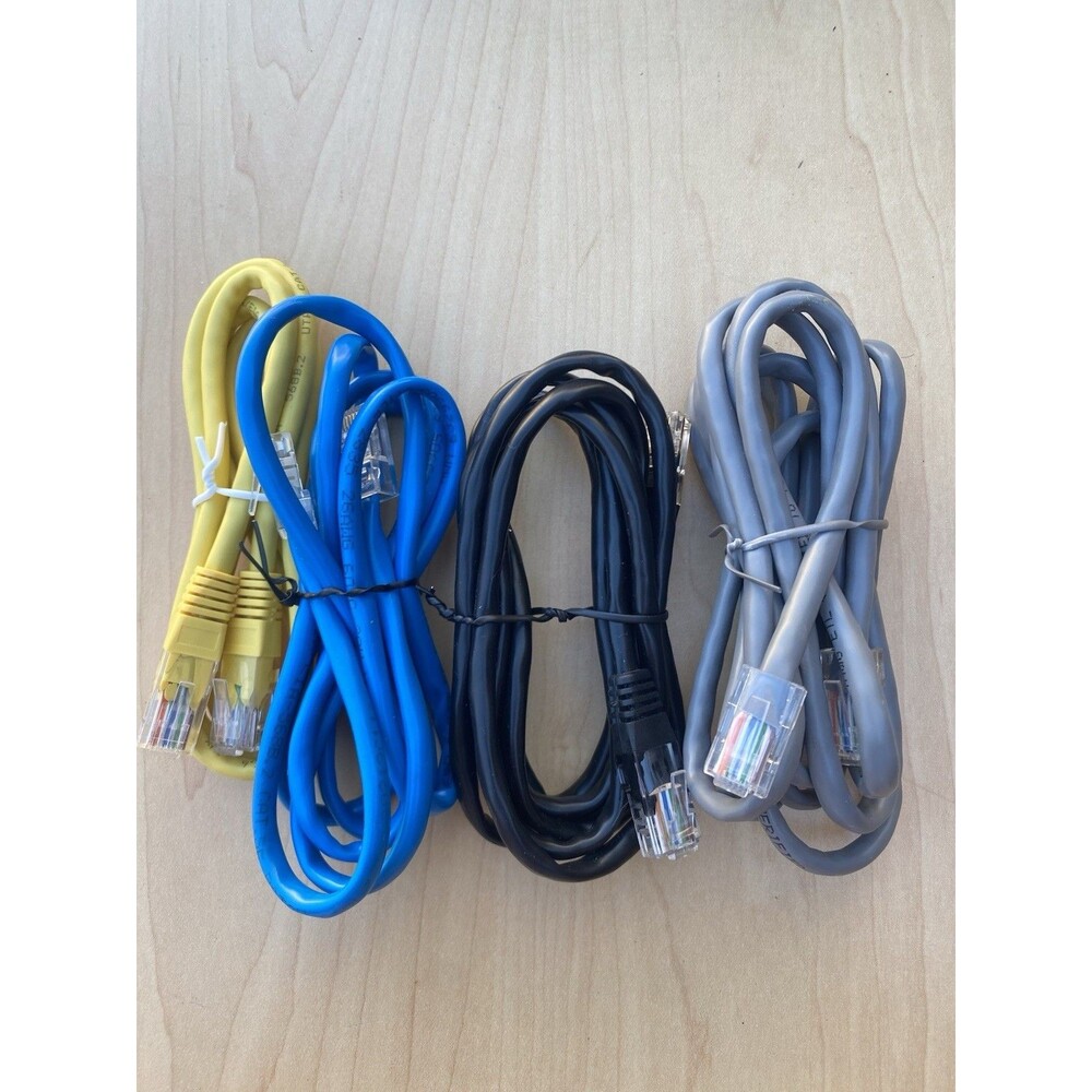 Lot of 4 CAT5e Ethernet Cables RJ45 UTP Patch Cords Mixed Colors Various Lengths